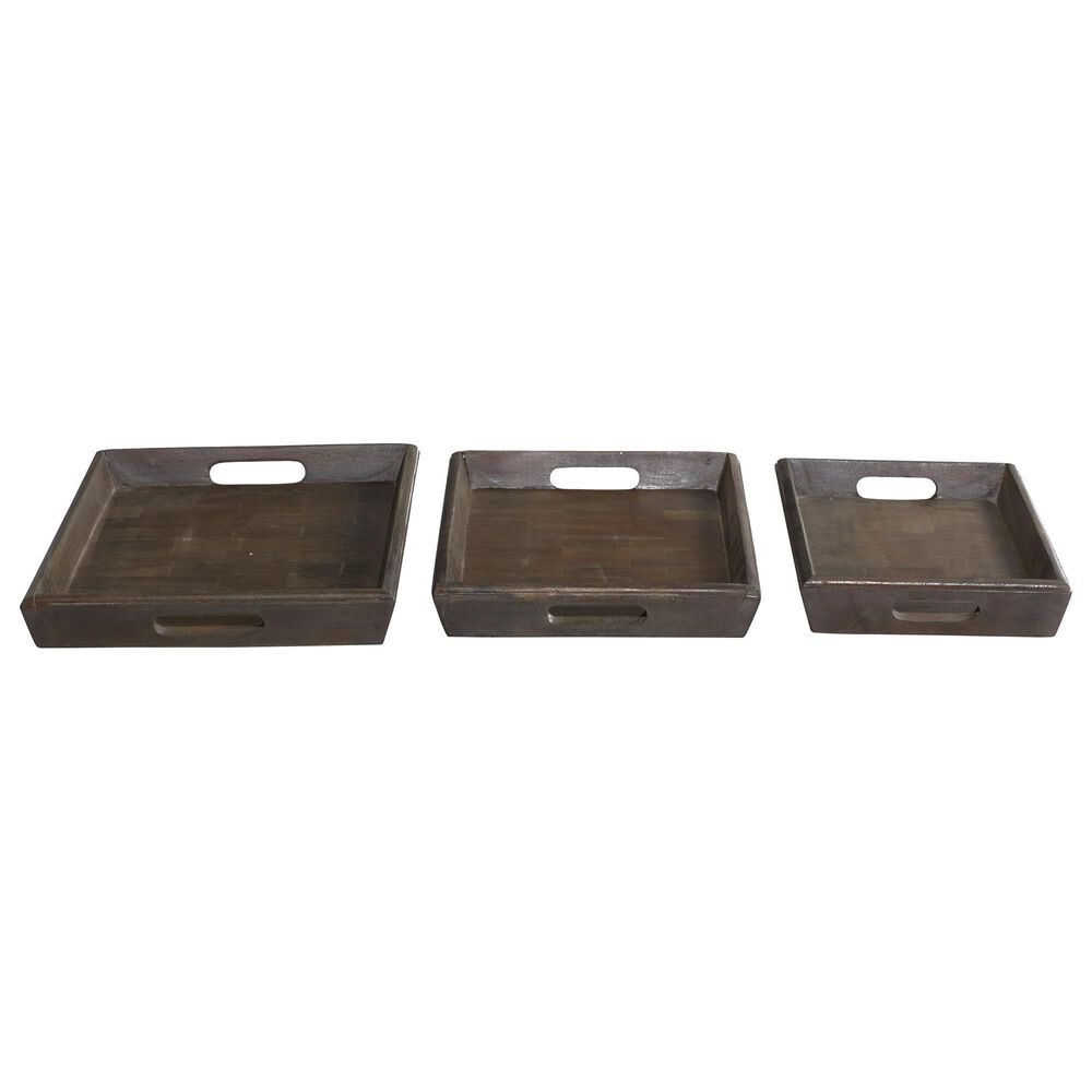 Maple and Jade Mango Wood Tray in Brown (Set of 3), , large