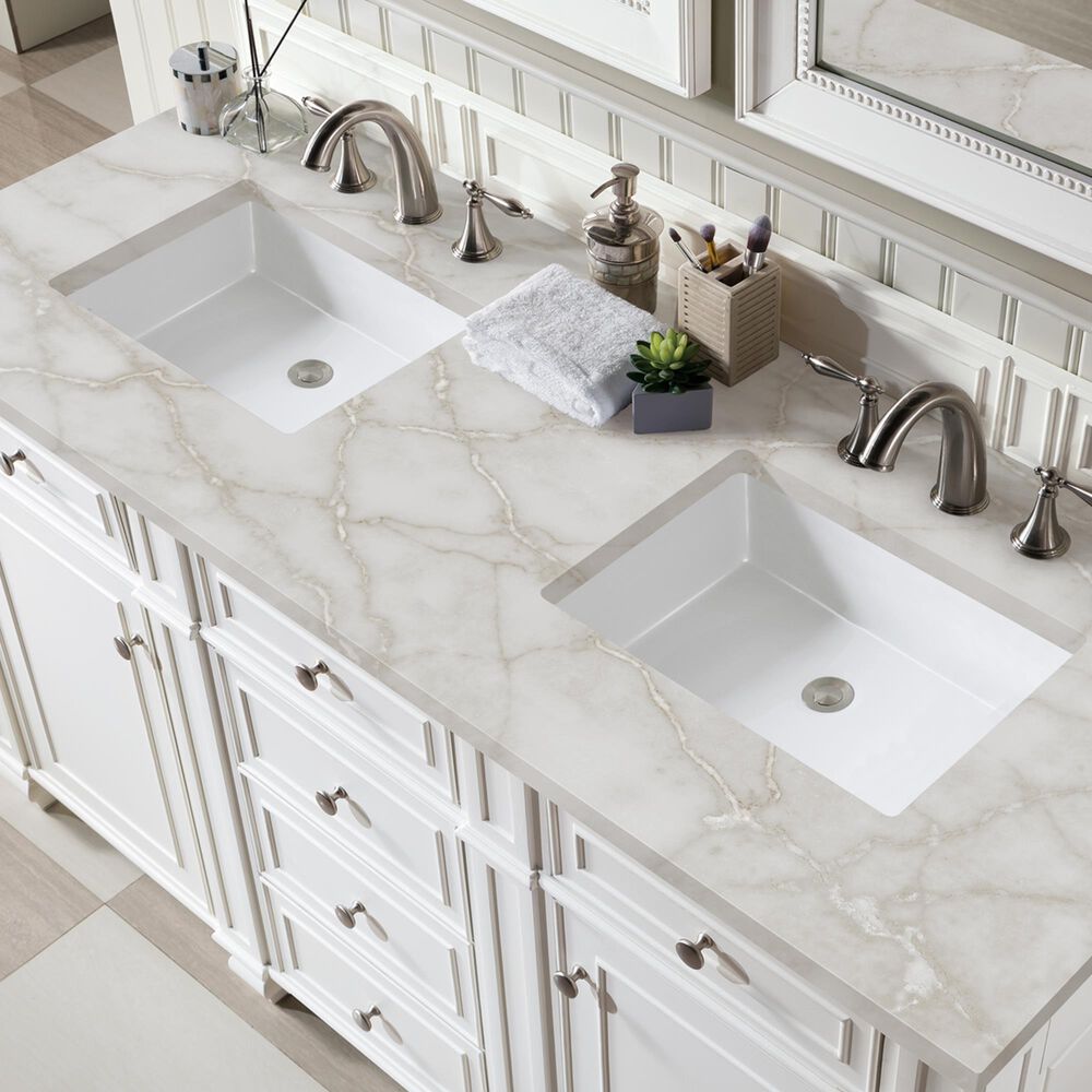 James Martin Vanities Bristol 60&quot; Double Bathroom Vanity in Bright White with 3 cm Victorian Silver Quartz Top and Rectangular Sinks, , large