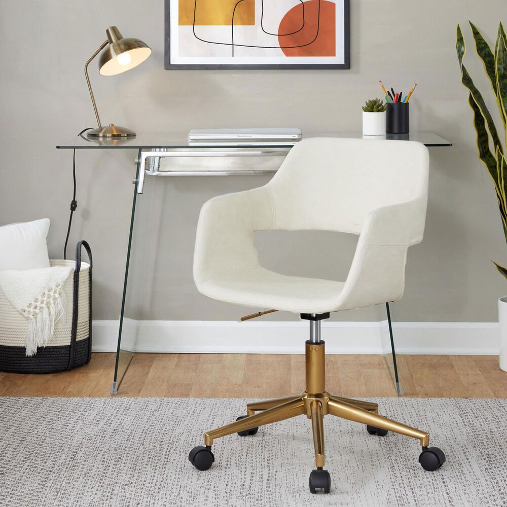 Lumisource Margarite Task Chair with Cream Faux Leather Cushion in Gold, , large