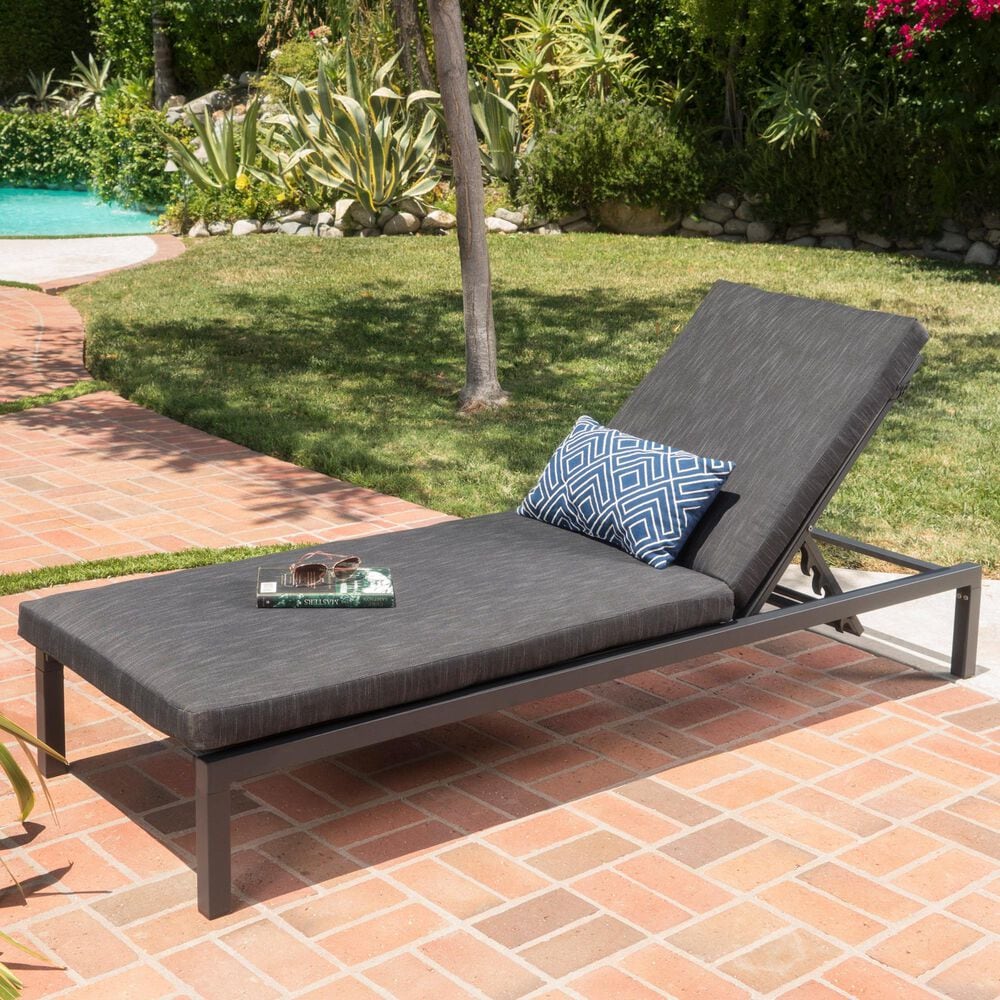 Hearth and Haven Navan Outdoor Foldable and Stackable Chaise Lounge in Dark Grey, , large