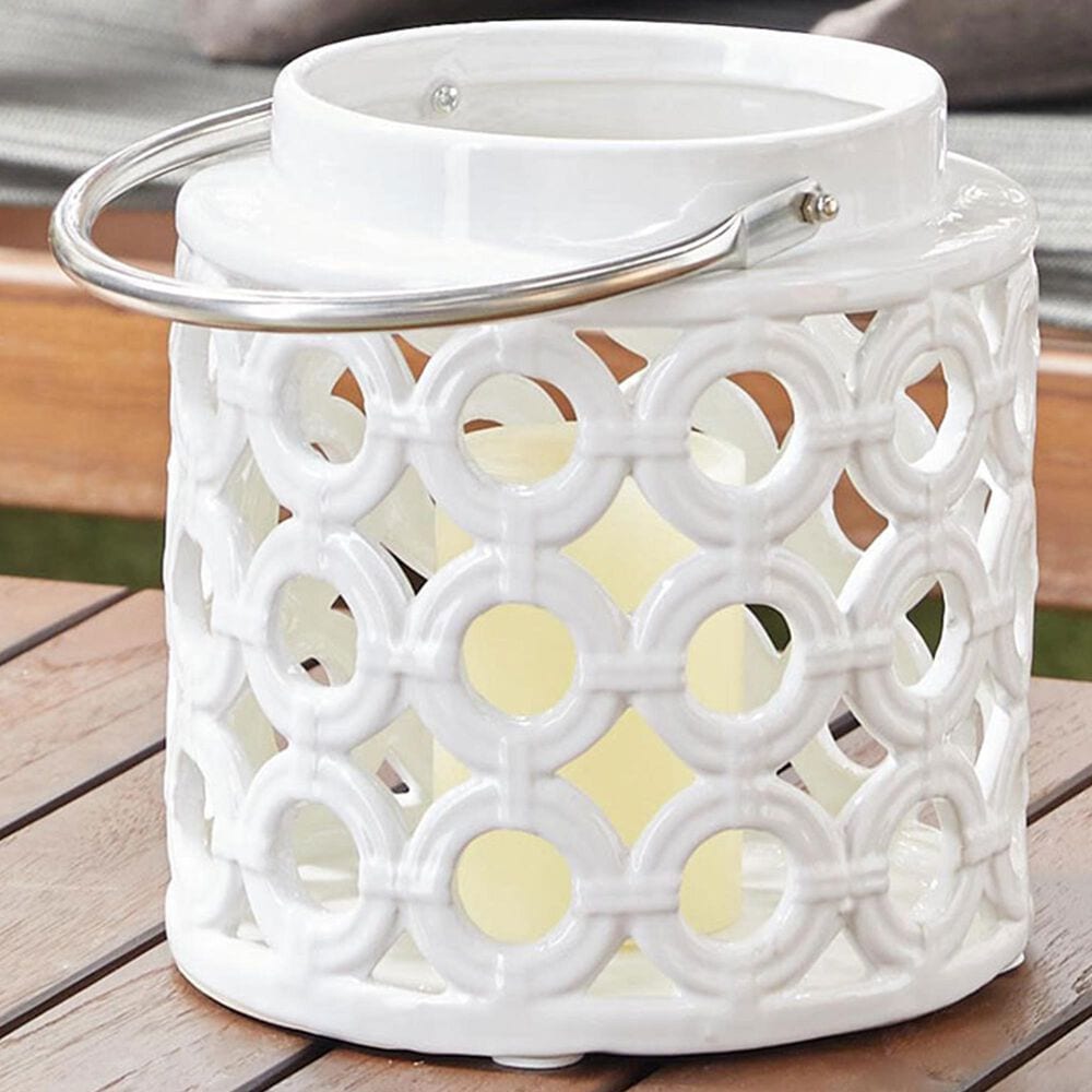 Maple and Jade 8&quot; Circles Decorative Indoor/Outdoor Decorative Candle Lantern in Polished White and Silver, , large