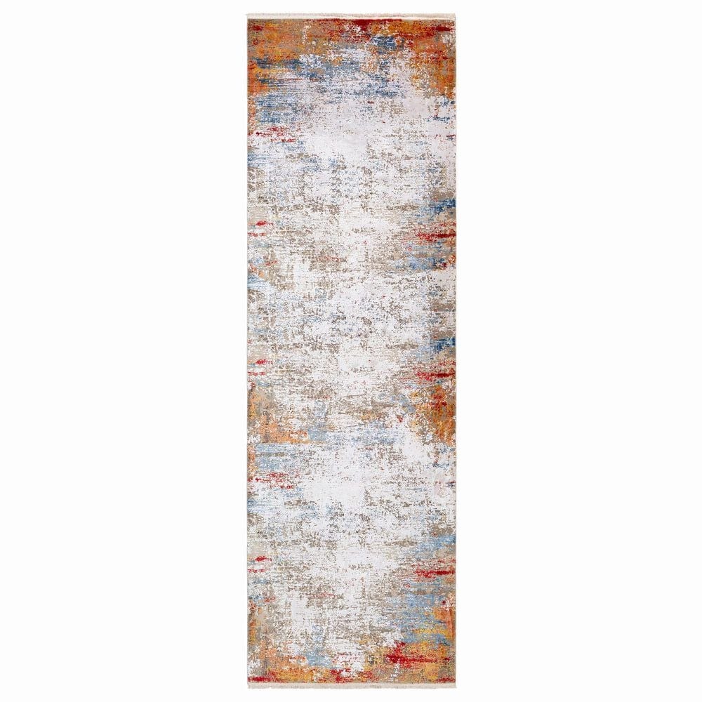 Surya Solar 3" x 9"10" Orange, Saffron, Red, Sky Blue, White, Gray and Charcoal Runner, , large