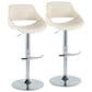 LumiSource Fabrico Swivel Adjustable Bar Stool with Cream Noise Fabric Upholstery and Rounded T Footrest in Chrome (Set of 2), , large