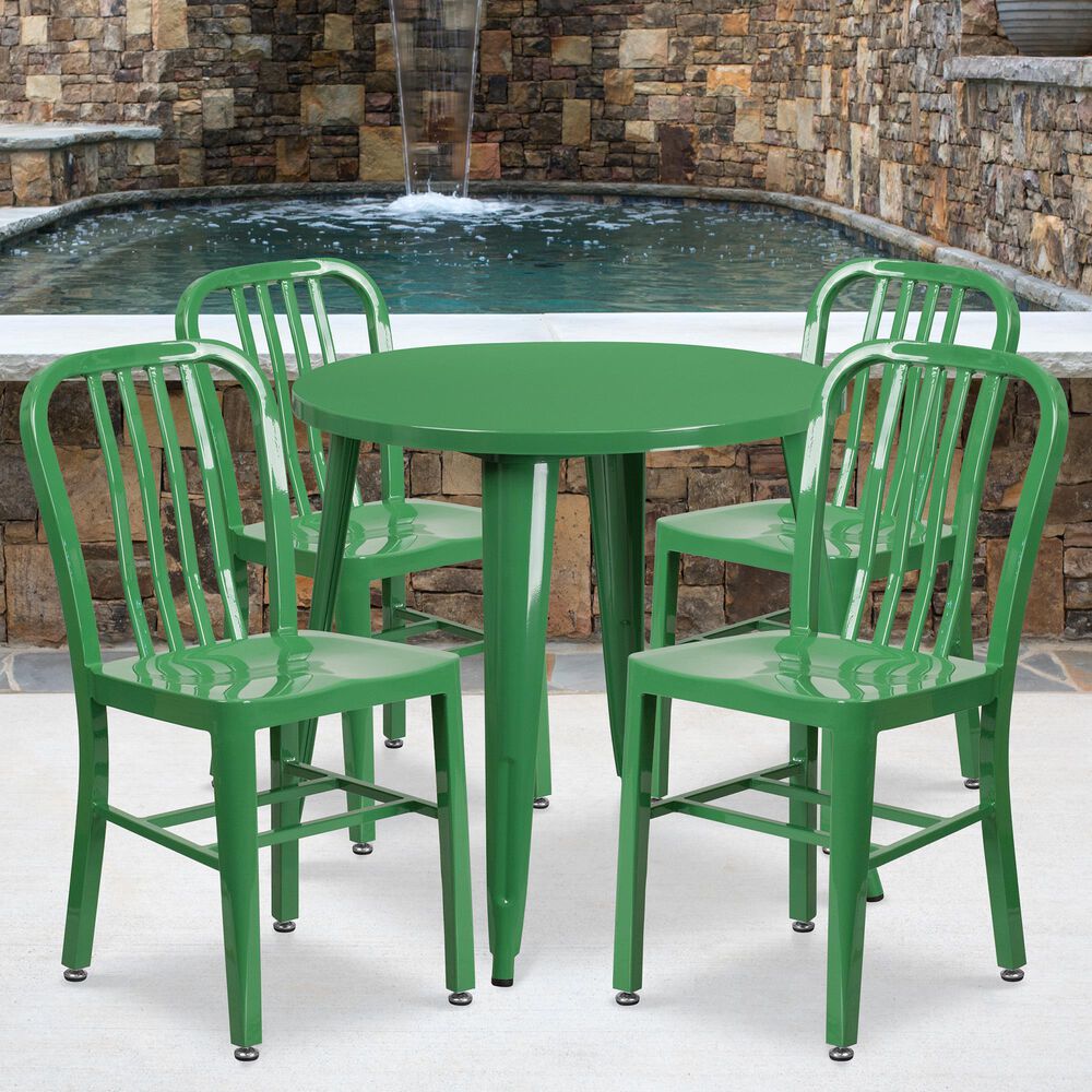 Flash Furniture 5-Piece Round Metal Table Bistro Set in Green, , large