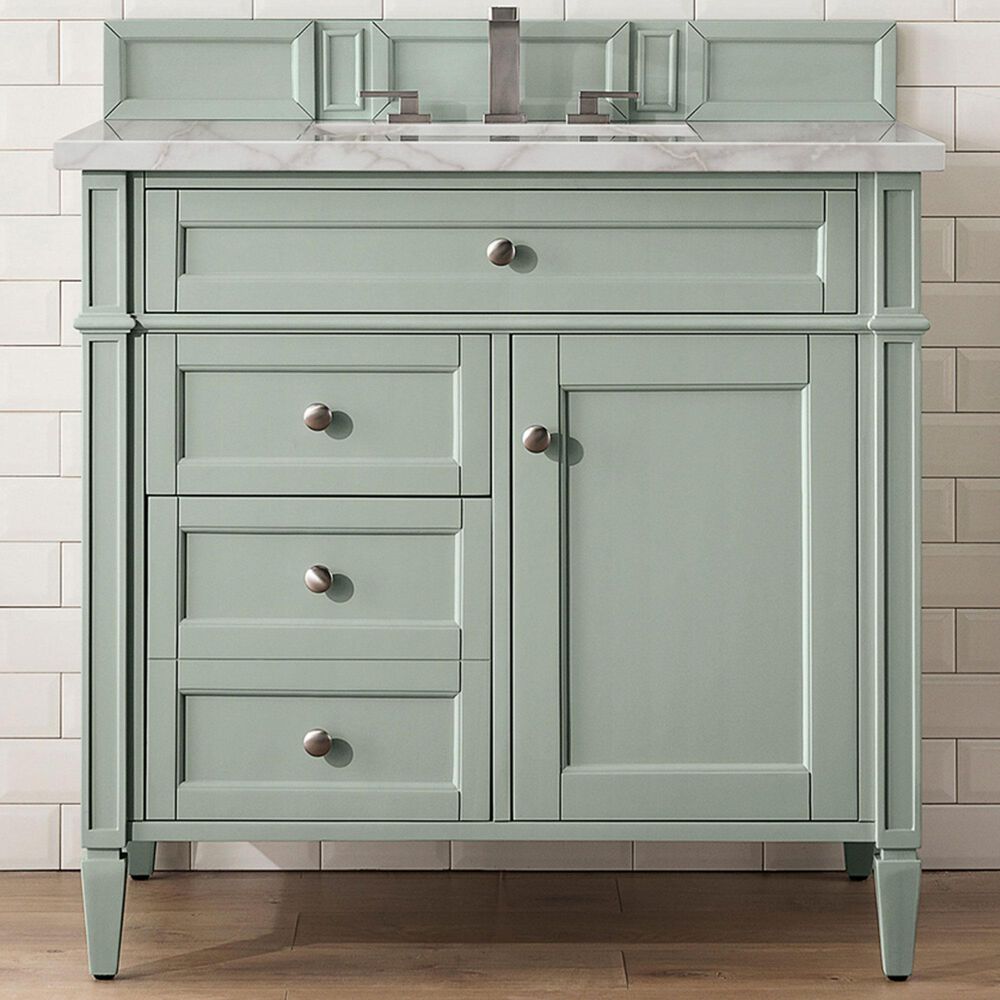 James Martin Vanities Brittany 36&quot; Single Bathroom Vanity in Sage Green with 3 cm Victorian Silver Quartz Top and Rectangular Sink, , large