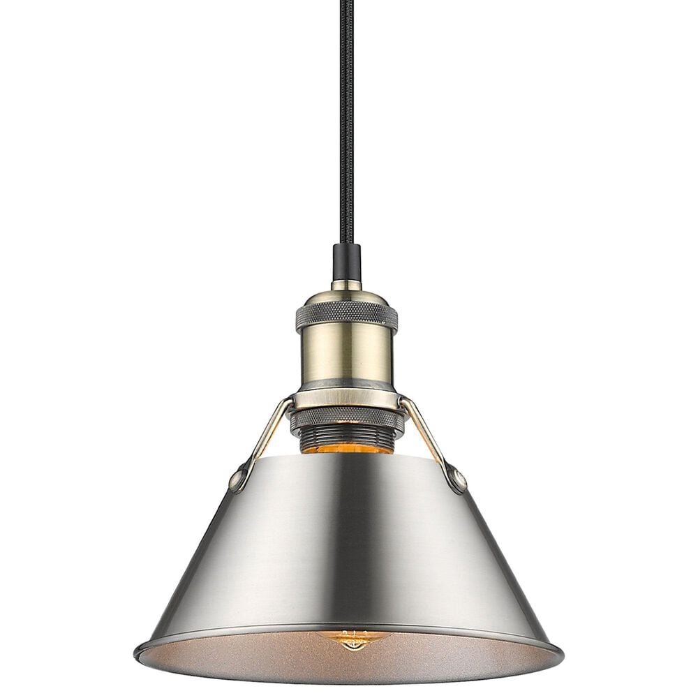 Golden Lighting Orwell 1-Light Small Pendant with Pewter Shade in Aged Brass, , large