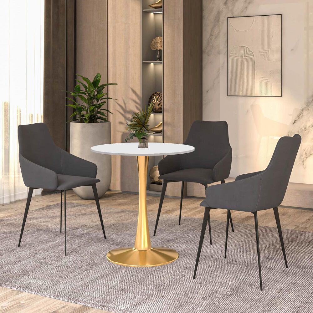 Leisuremod Bristol 27&quot; Round Dining Table with MDF Top in Gold and White - Table Only, , large