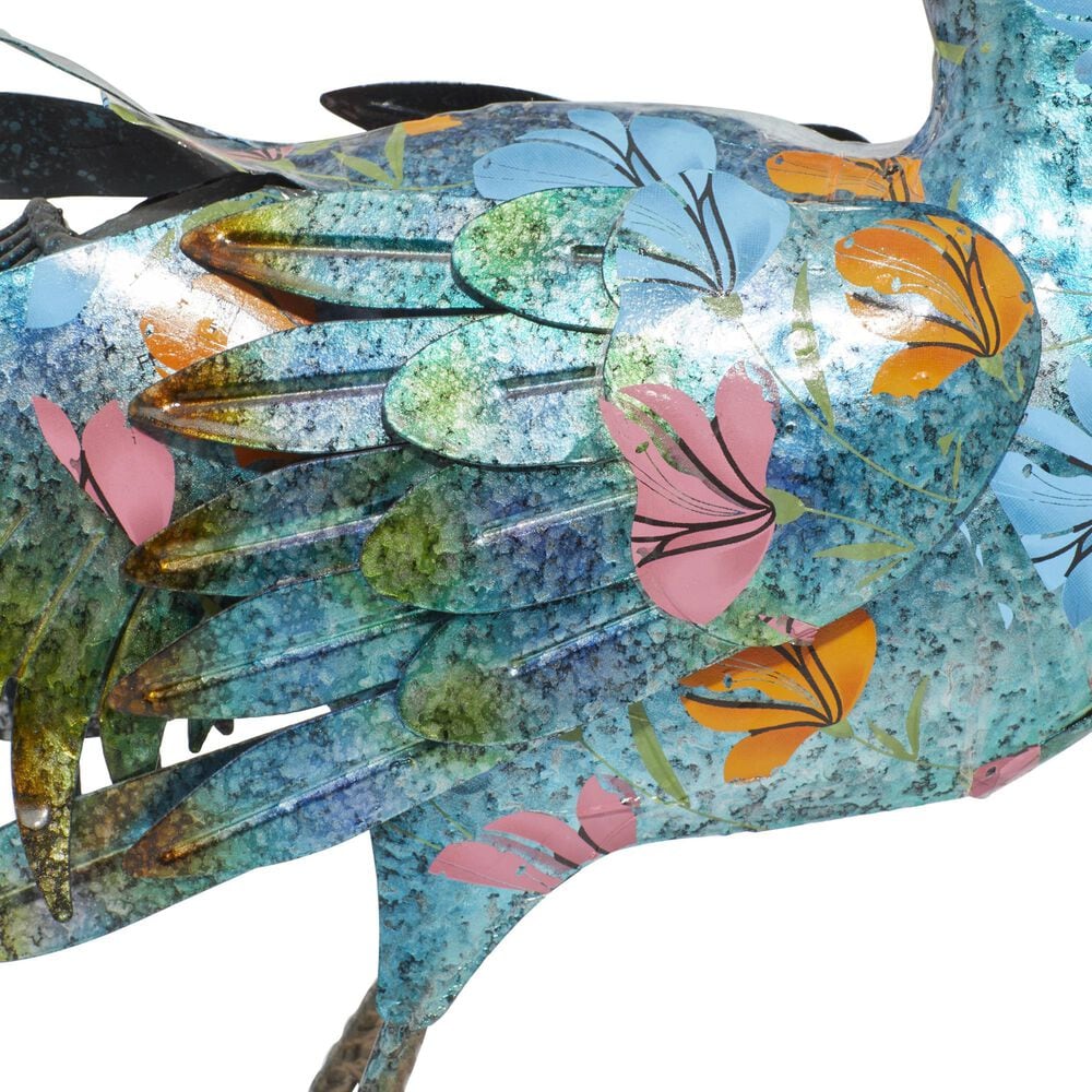 Maple and Jade Peacock Decorative Garden Sculpture with Crystal Accents in Teal, Blue, Pink and Orange, , large