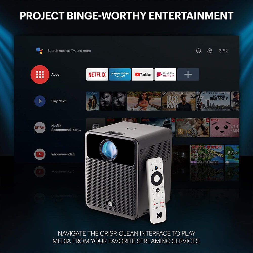 Kodak FLIK HD10 Smart Projector, 1080p Portable Projector with Bluetooth, Wi-Fi &amp; Android TV, , large