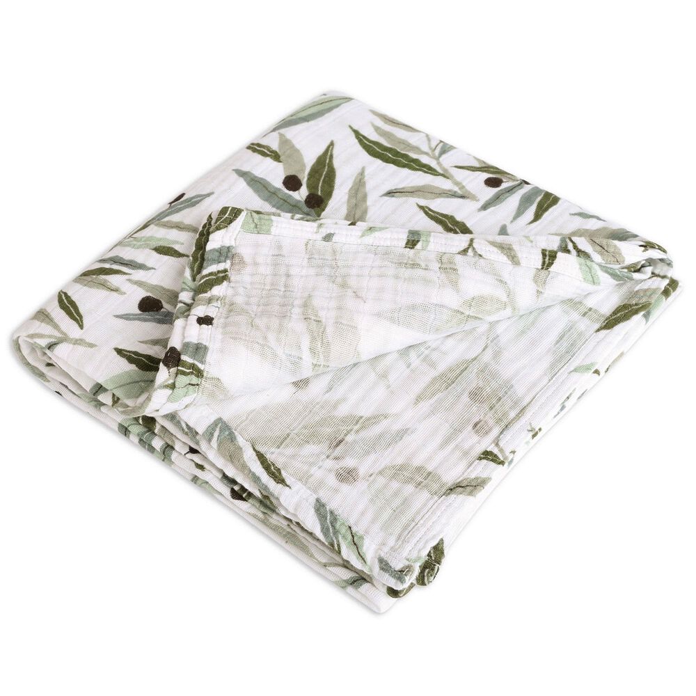 Babyletto Olive Branches Muslin Swaddle in Green and White, , large