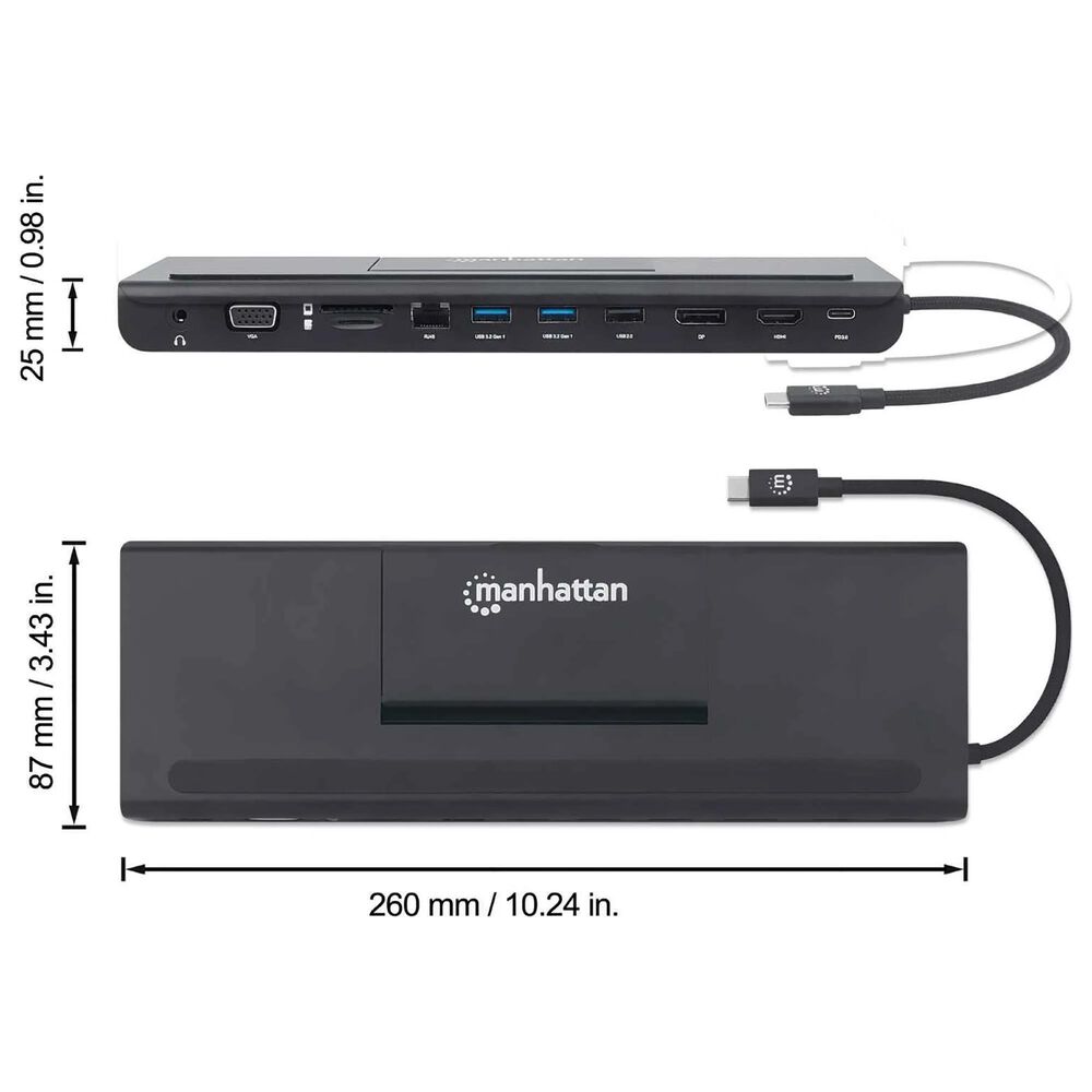 Manhattan USB-C 11-In-1 Triple Monitor Docking Station with MST, , large