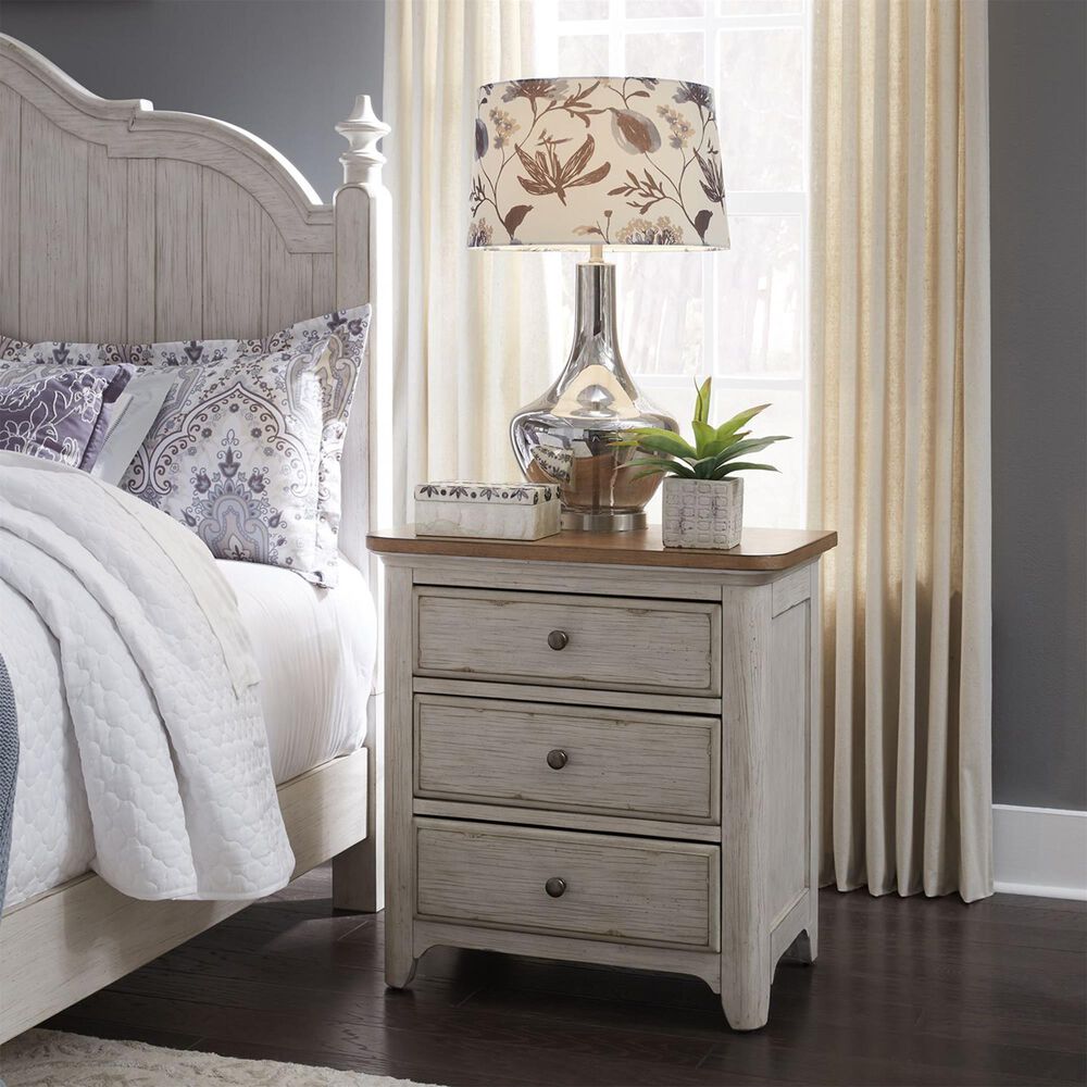 Belle Furnishings Farmhouse Reimagined 3 Drawer Night Stand with Charging Station in White, , large