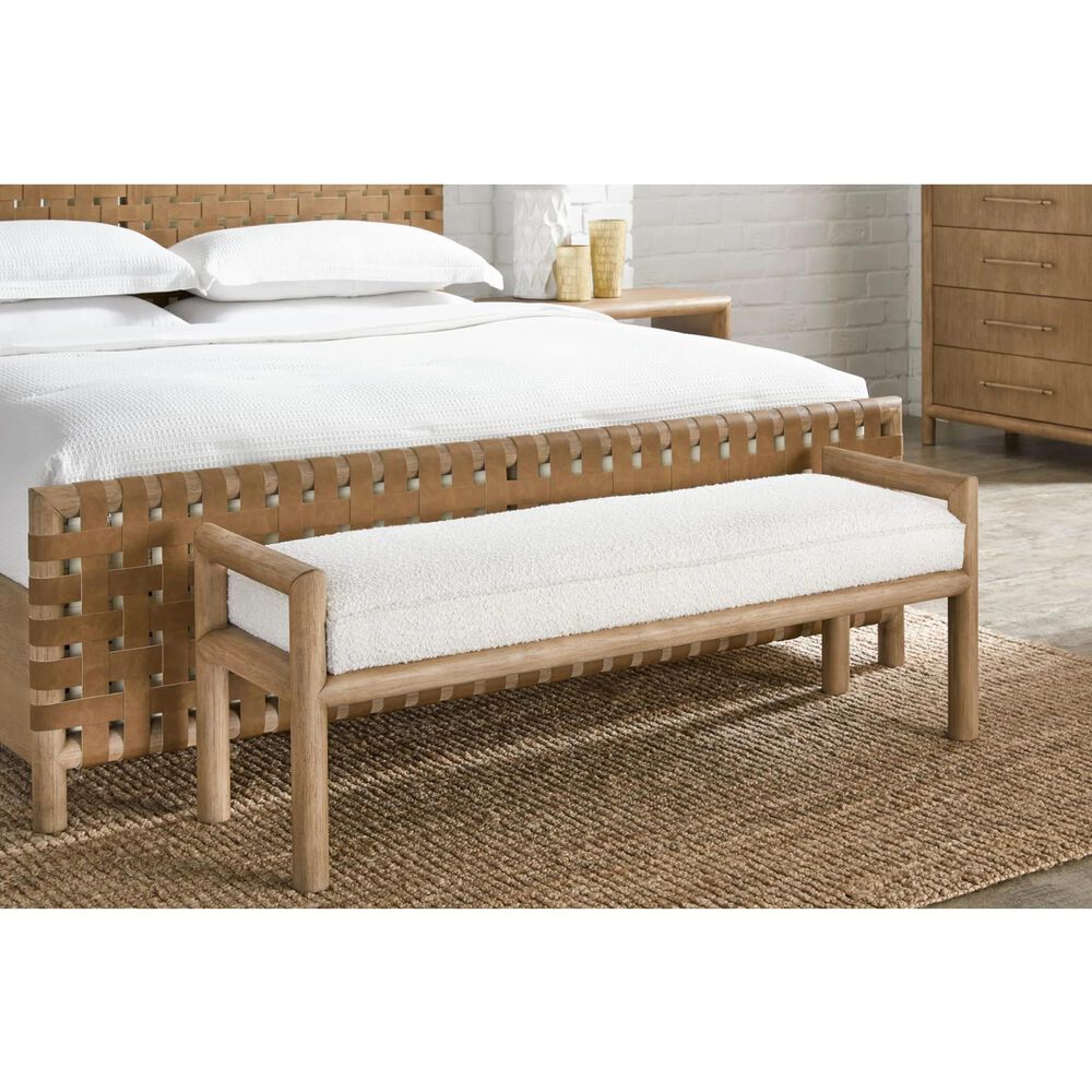 Urban Home Dorsey Wood and Upholstered Bench in Ricotta White and Granola, , large