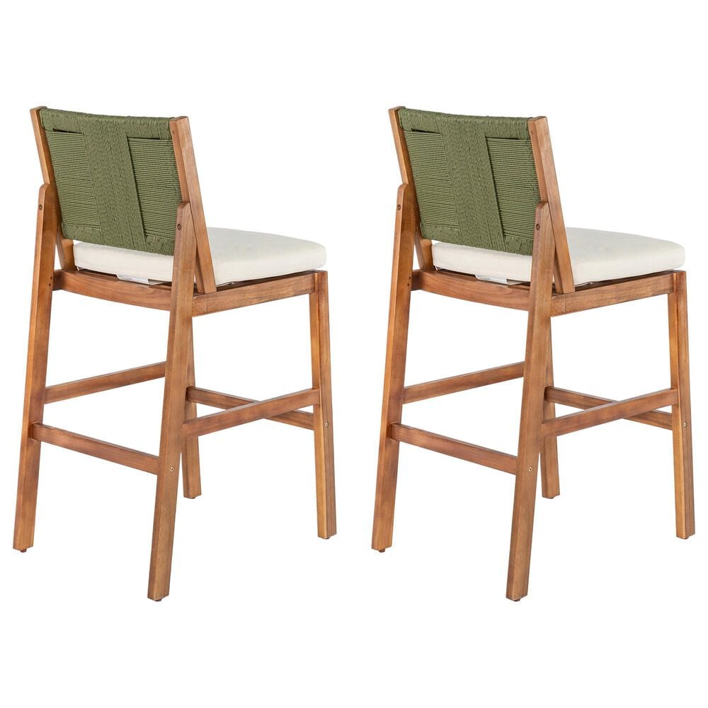 Hearth and Haven Outdoor Bar Stool with Green Wicker Back in Cream (Set of 2), , large