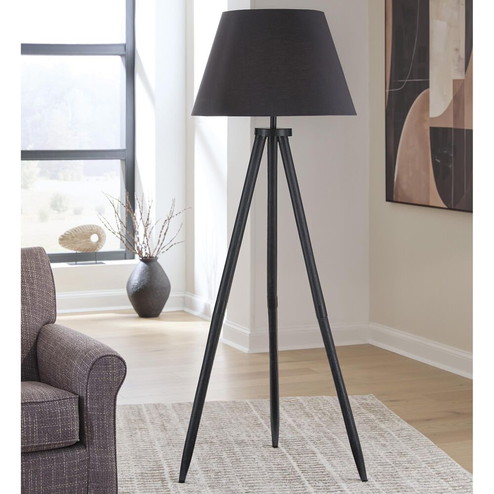 Ashley Orhan Wood Floor Lamp in Black, , large