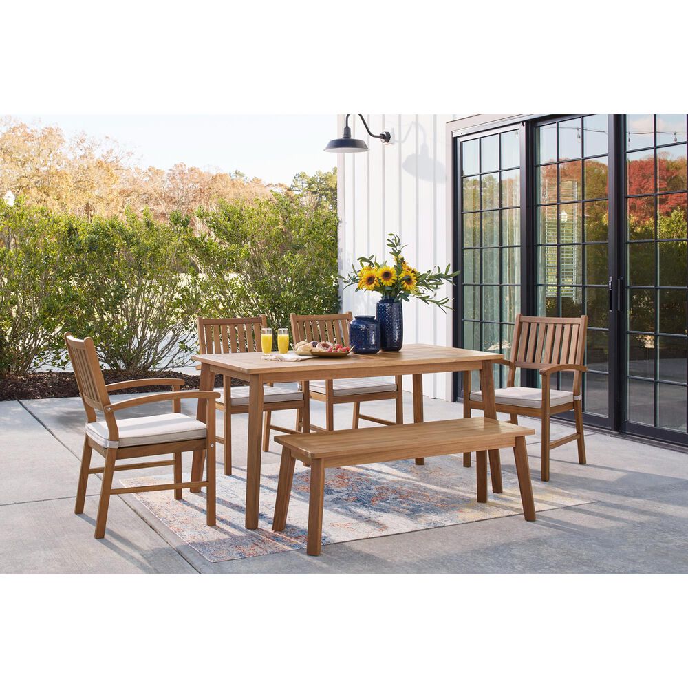 Ashley Janiyah Patio Dining Bench in Light Brown, , large