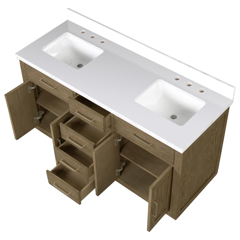 Lexora Home Abbey 60&quot; Double Bathroom Vanity in Grey Oak with 2 cm White Cultured Marble Top and Rectangular Sinks, , large