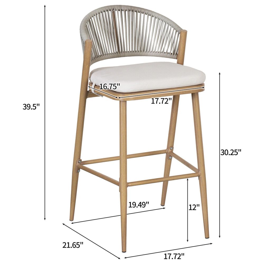 Hearth and Haven 30" Outdoor Barstool with Maple Frame in Beige (Set of 2), , large
