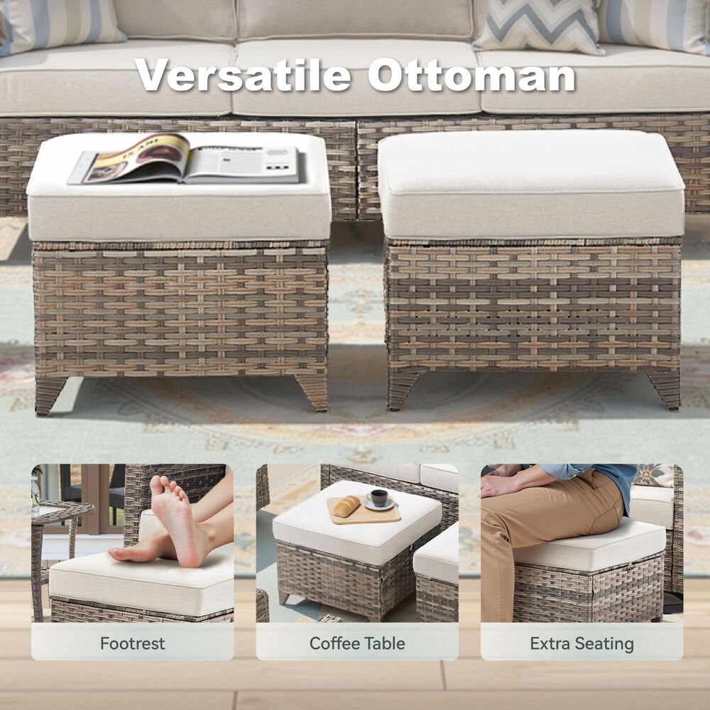 Sunwell Garden 13.7" Ottoman with Beige Cushion in Grey (Set of 2), , large