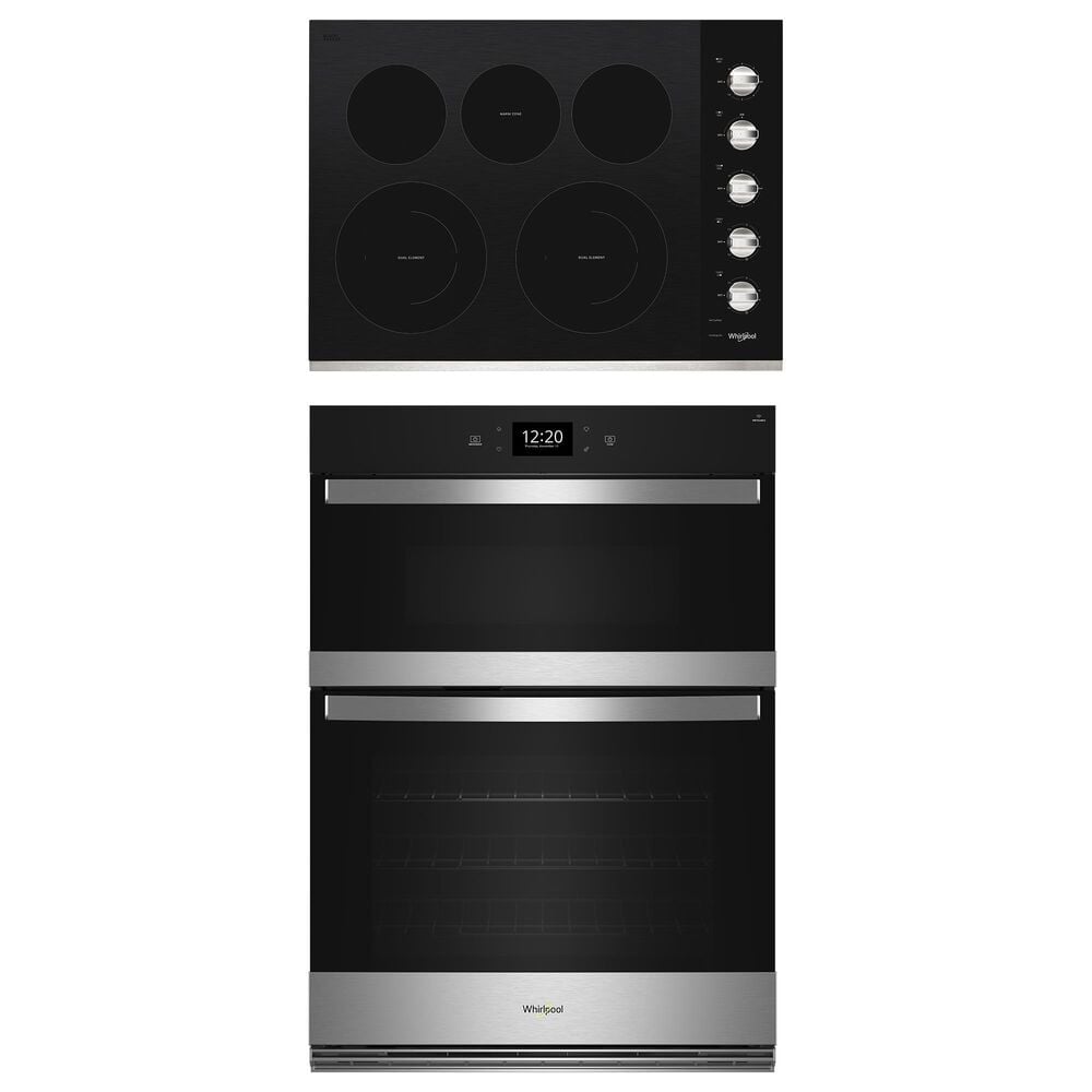 Whirlpool 2-Piece Kitchen Package with 6.4 Cu. Ft. Wall Oven Microwave and Electric Cooktop in Fingerprint Resistant Stainless Steel, , large