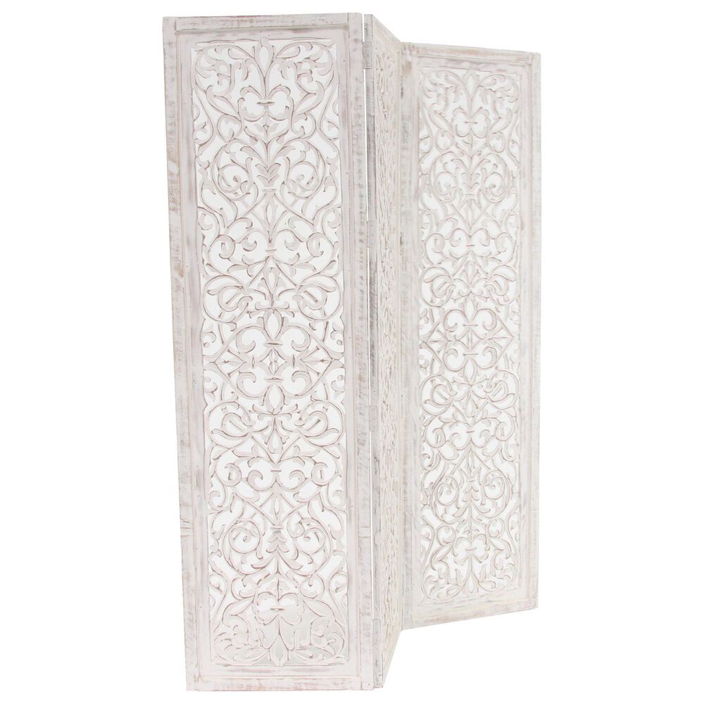 Maple and Jade 3-Panel Folding Screen in White, , large