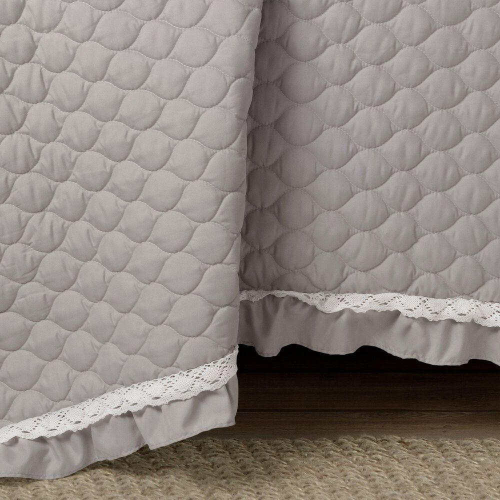 Triangle Home Fashions Ella Ruffle Lace 3-Piece Queen Quilt Set in Light Gray, , large