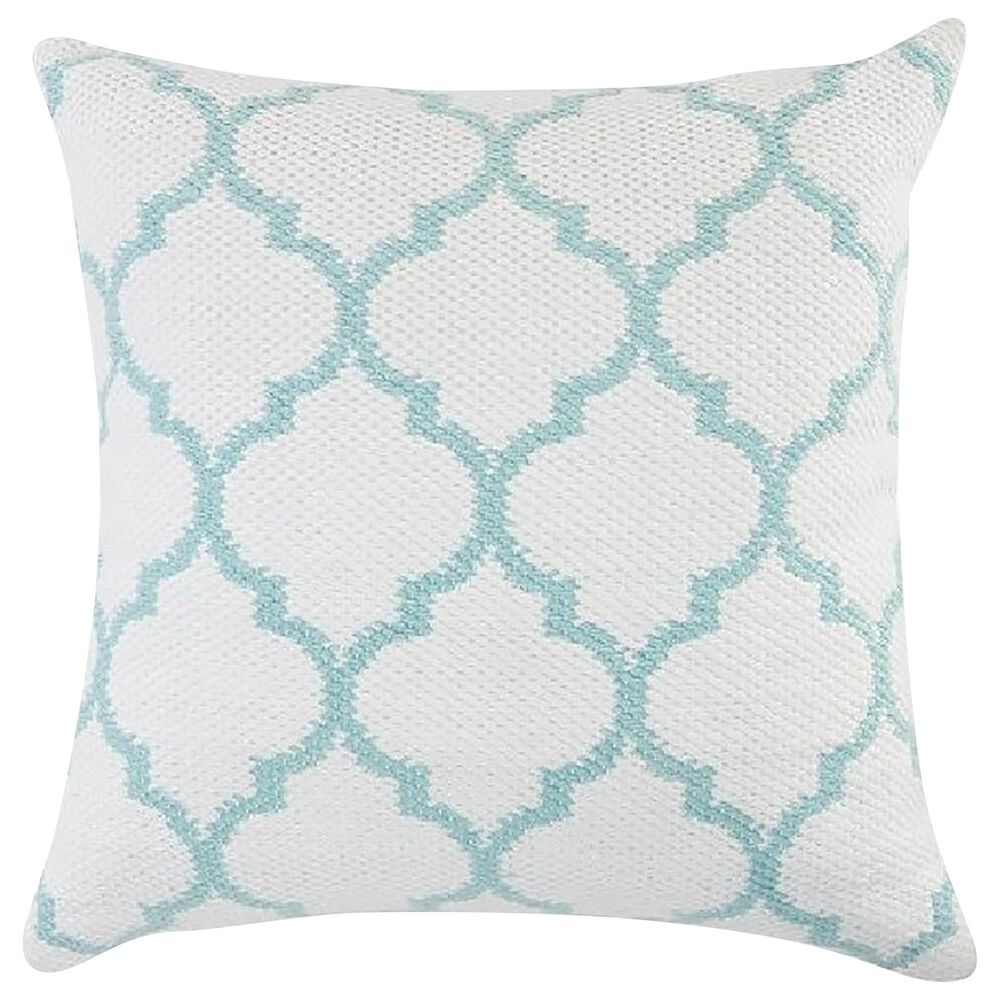 L.R. RESOURCES Lattice 20" x 20" Outdoor Throw Pillow in White and Robin Egg Blue, , large