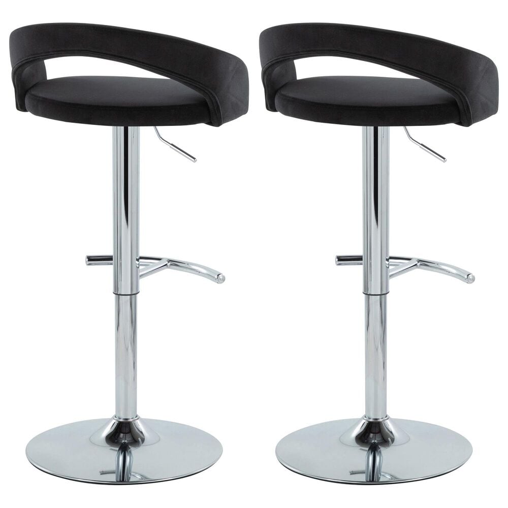 LumiSource Grotto Swivel Adjustable Bar Stool with Black Velvet Upholstery in Chrome (Set of 2), , large
