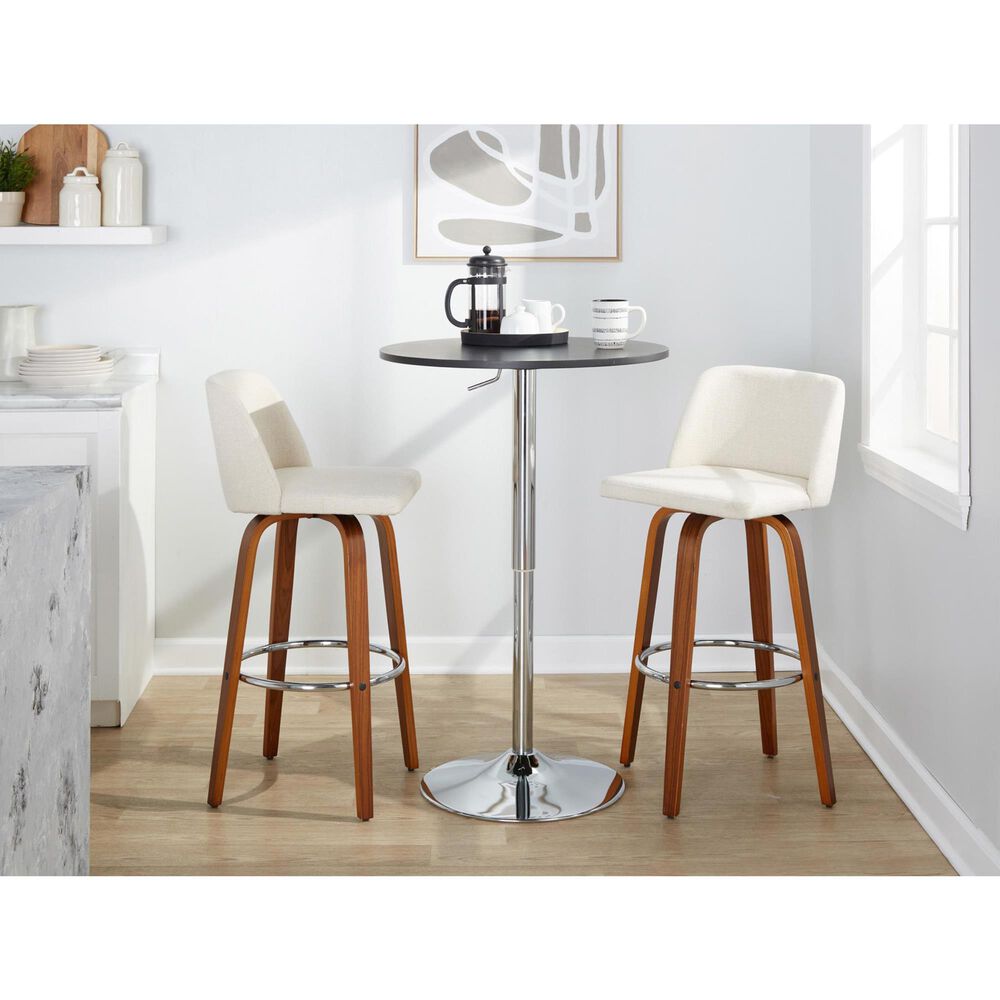 LumiSource Toriano Swivel Bar Stool with Cream Noise Fabric Upholstery in Walnut and Chrome (Set of 2), , large