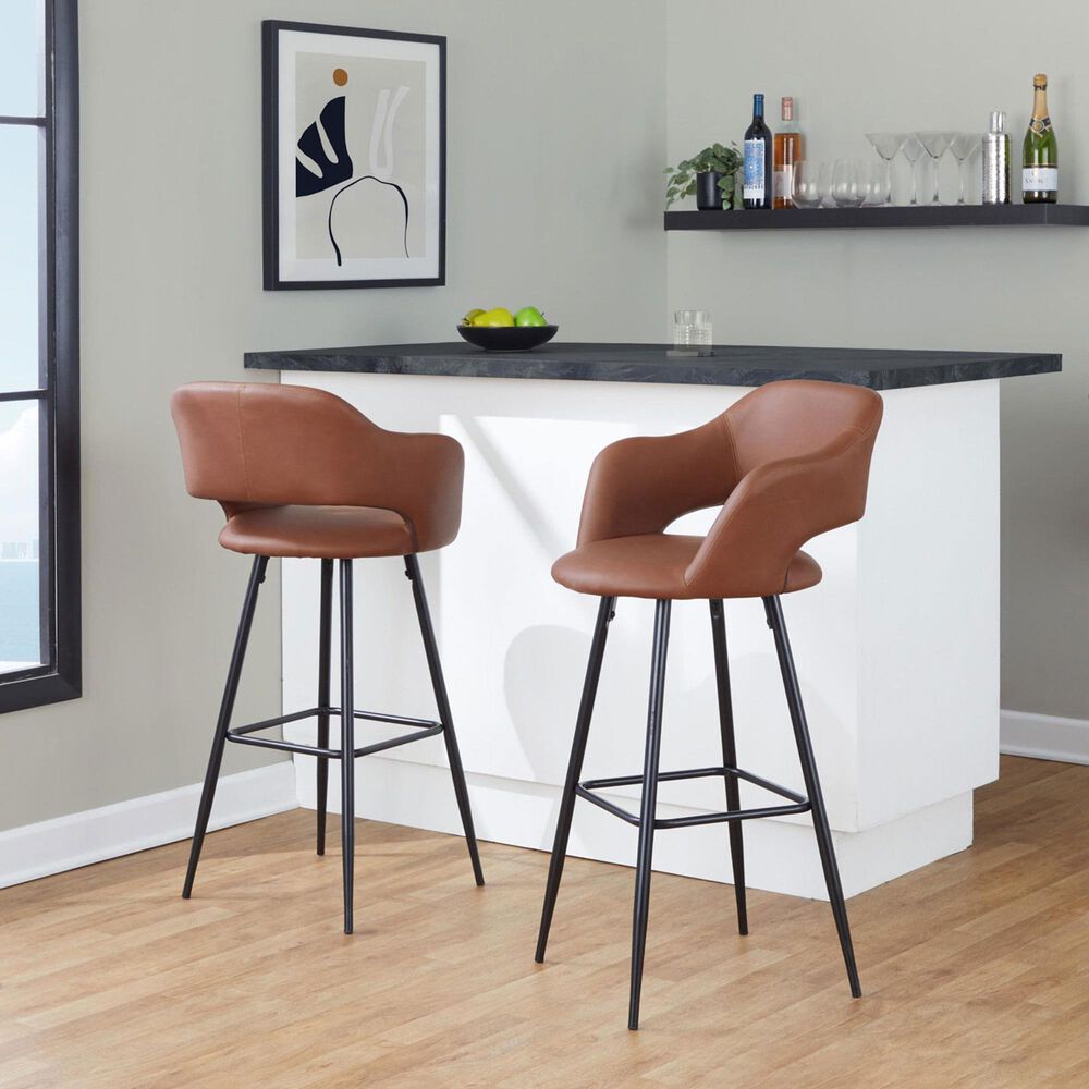Lumisource Margarite Barstool with Brown Cushion in Black &#40;Set of 2&#41;, , large