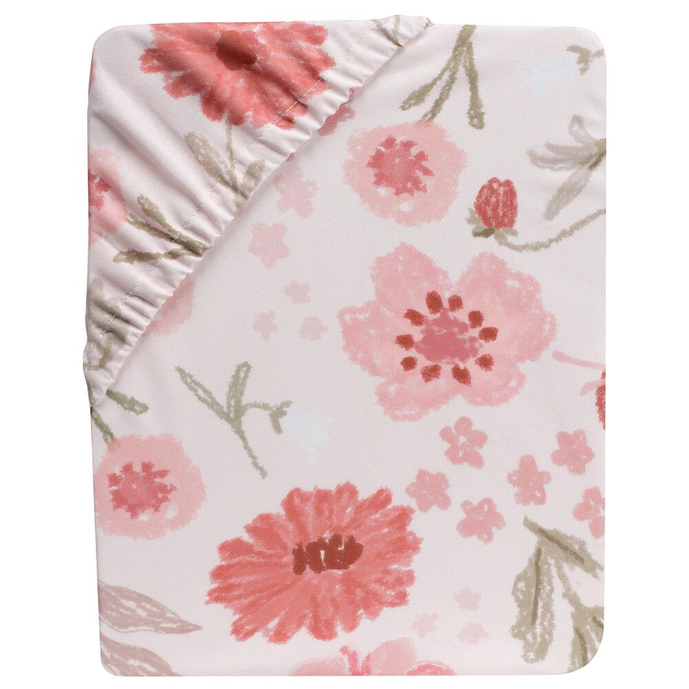 Lambs & Ivy Flower Power Fitted Crib Sheet in Pink, , large
