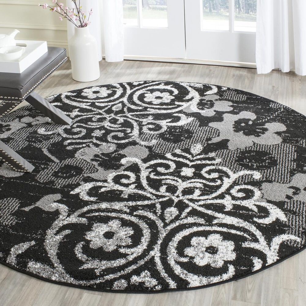 Safavieh Adirondack ADR114A-4R 4&#39; x 4&#39;  Black/Silver Round Rug, , large