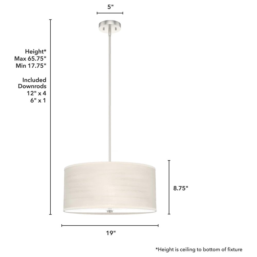 Hunter Solhaven 3-Light Mini Pendant with Bleached Alder Shade in Brushed Nickel, , large