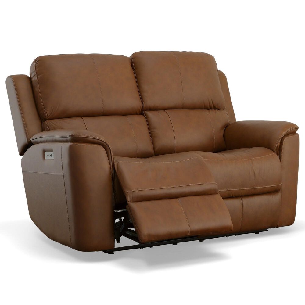 Flexsteel Henry Power Reclining Sofa and Loveseat Set in Caramel Brown, , large