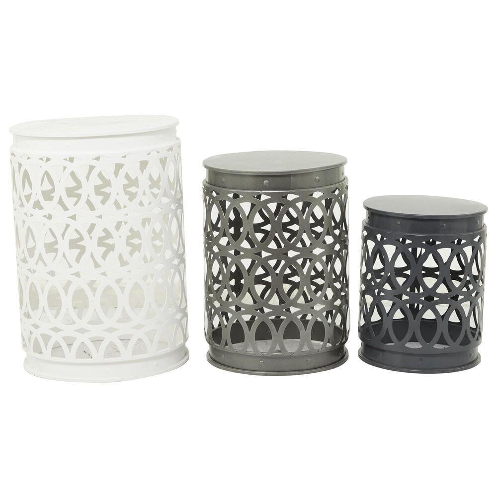 Maple and Jade Indoor/Outdoor 3-Piece Nesting Geometric Accent End Table Set in White, Gray and Dark Gray, , large