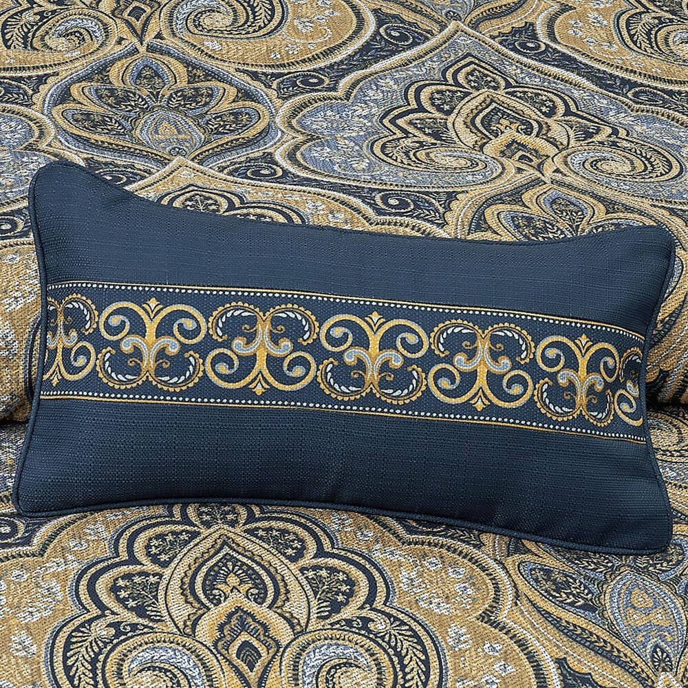 J. Queen New York Messina 12&quot; x 22&quot; Lumbar Pillow in Gold and Navy Blue, , large