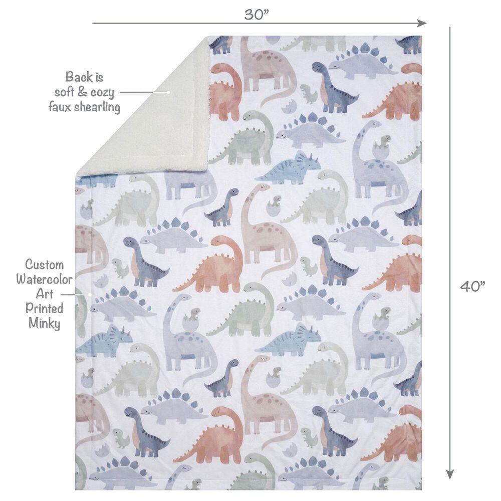 Lambs &amp; Ivy Dino-Might Baby Blanket in White, Gray and Blue, , large