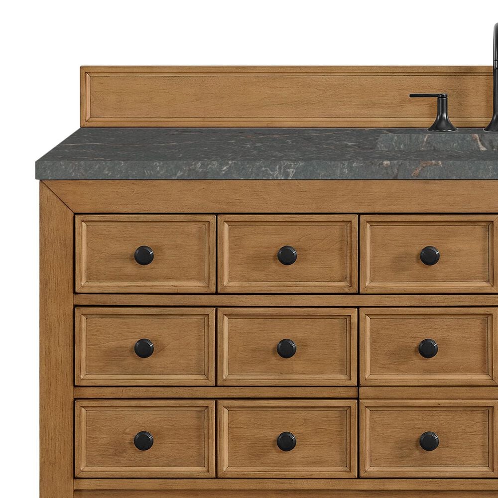 James Martin Malibu 60&quot; Single Bathroom Vanity in Amber Birch with 3 cm Parisien Bleu Quartz Top and Rectangular Sink, , large