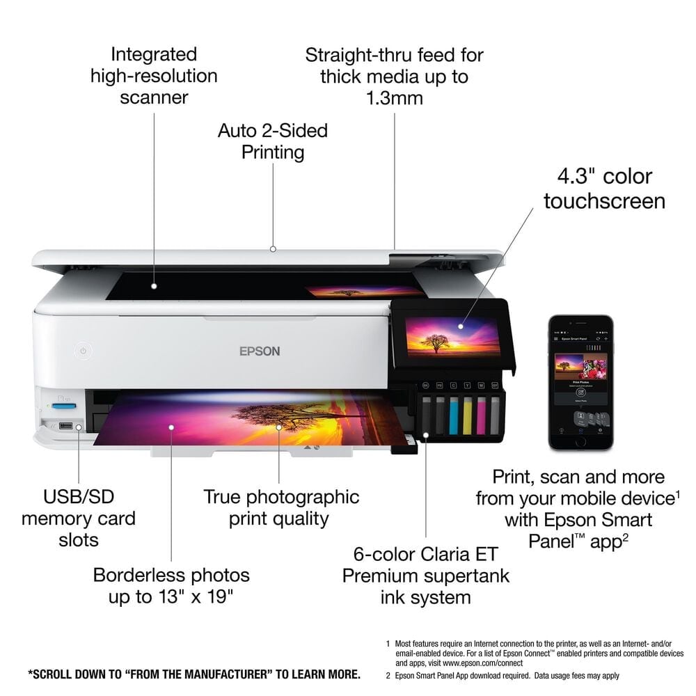 Epson EcoTank Photo ET 8550 SuperTank Wide Format Wireless Inkjet All In  One Color Printer - Office Depot