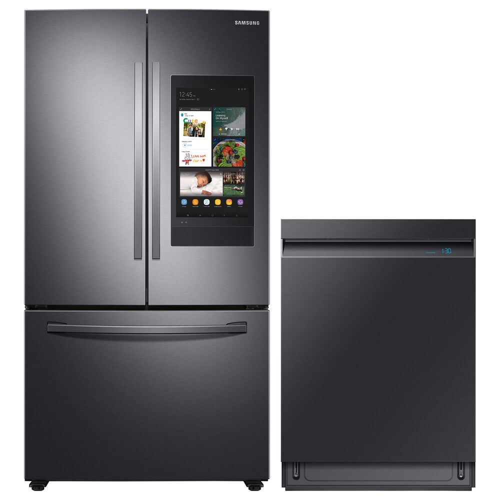 Samsung 2-Piece Kitchen Package with 27.7 Cu. Ft. French Door Refrigerator and Linear Wash Dishwasher in Black Stainless Steel, , large