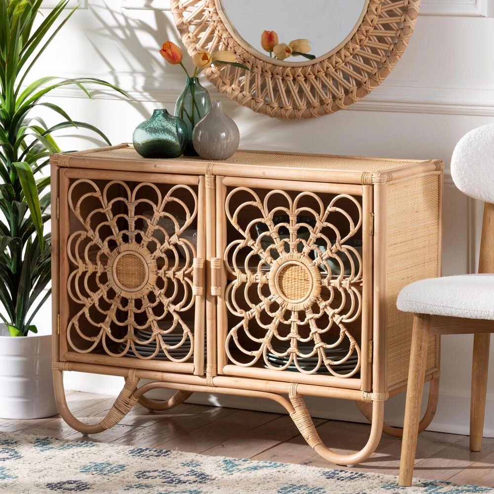 Baxton Studio Acelin Rattan Storage Cabinet in Natural, , large