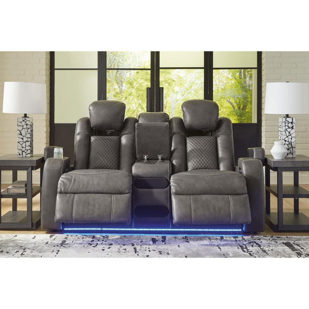 Ashley Fyne-Dyme  Faux Leather Power Reclining Loveseat with Console in Shadow, , large