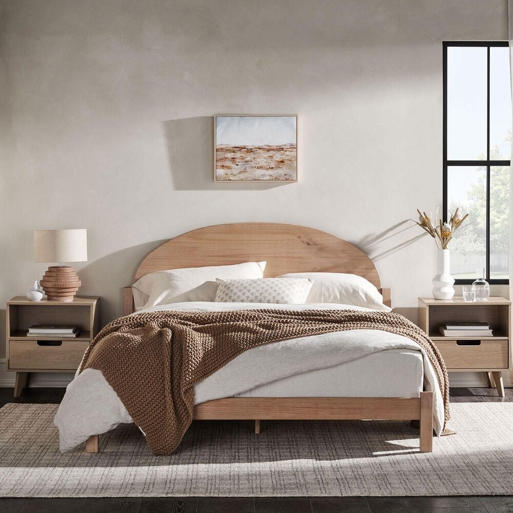Walker Edison Elias Queen Platform Bed with Arched Headboard in Cerused White, , large