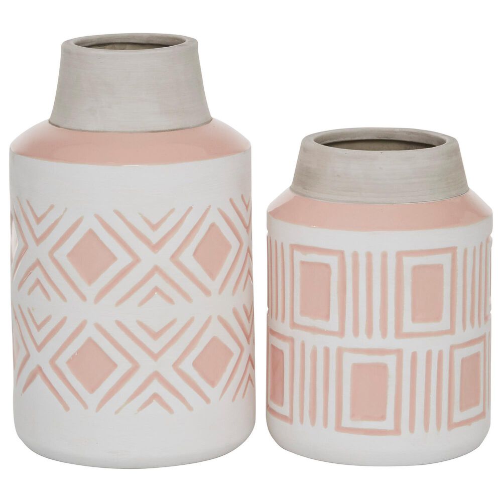 Maple and Jade Geometric Textured Patterned Vase in Pink and White (Set of 2), , large