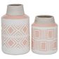Maple and Jade Geometric Textured Patterned Vase in Pink and White (Set of 2), , large