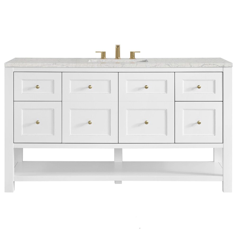 James Martin Vanities Breckenridge 60" Single Bathroom Vanity in Bright White with 3 cm Eternal Jasmine Pearl Quartz Top, Rectangular Sink and FreePower Wireless Charger, , large