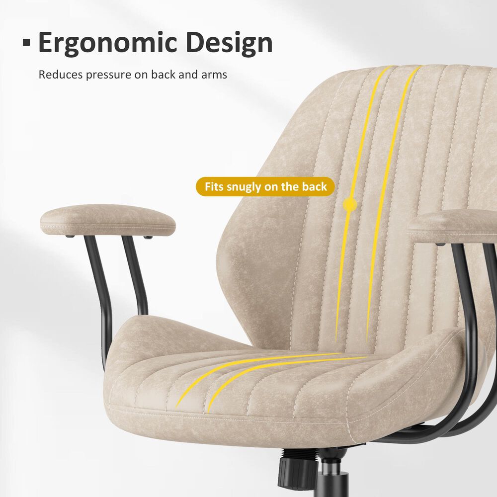 HOMLUX Mid Back Ergonomic Office Chair with Suede Leather in Beige, , large