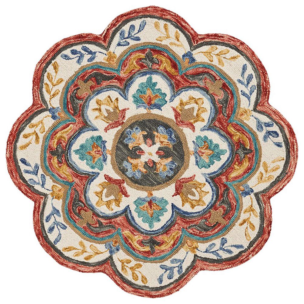 L&R Resources Sinuous Blossoms 4" Scalloped Red and Multicolor Area Rug, , large