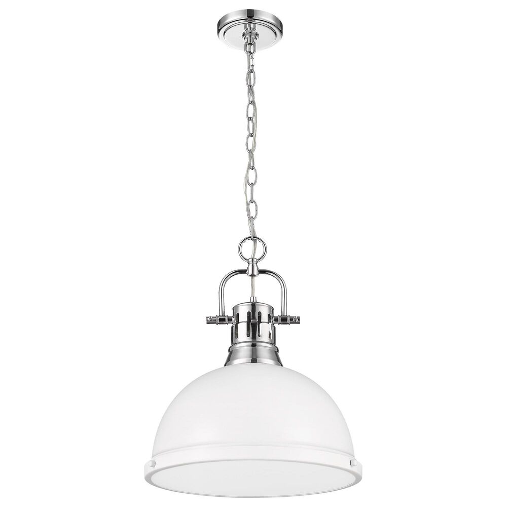Golden Lighting Duncan 1-Light Pendant with Chain and Matte White Shade in Chrome, , large