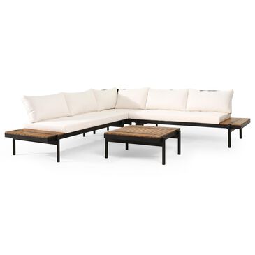 Noble House Theo 4-Piece Patio Sectional Set with Cream Cushion in Teak and Black, , large